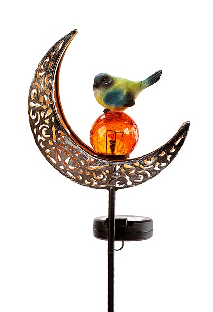 Bird & Crackle Glass Solar Garden Stake