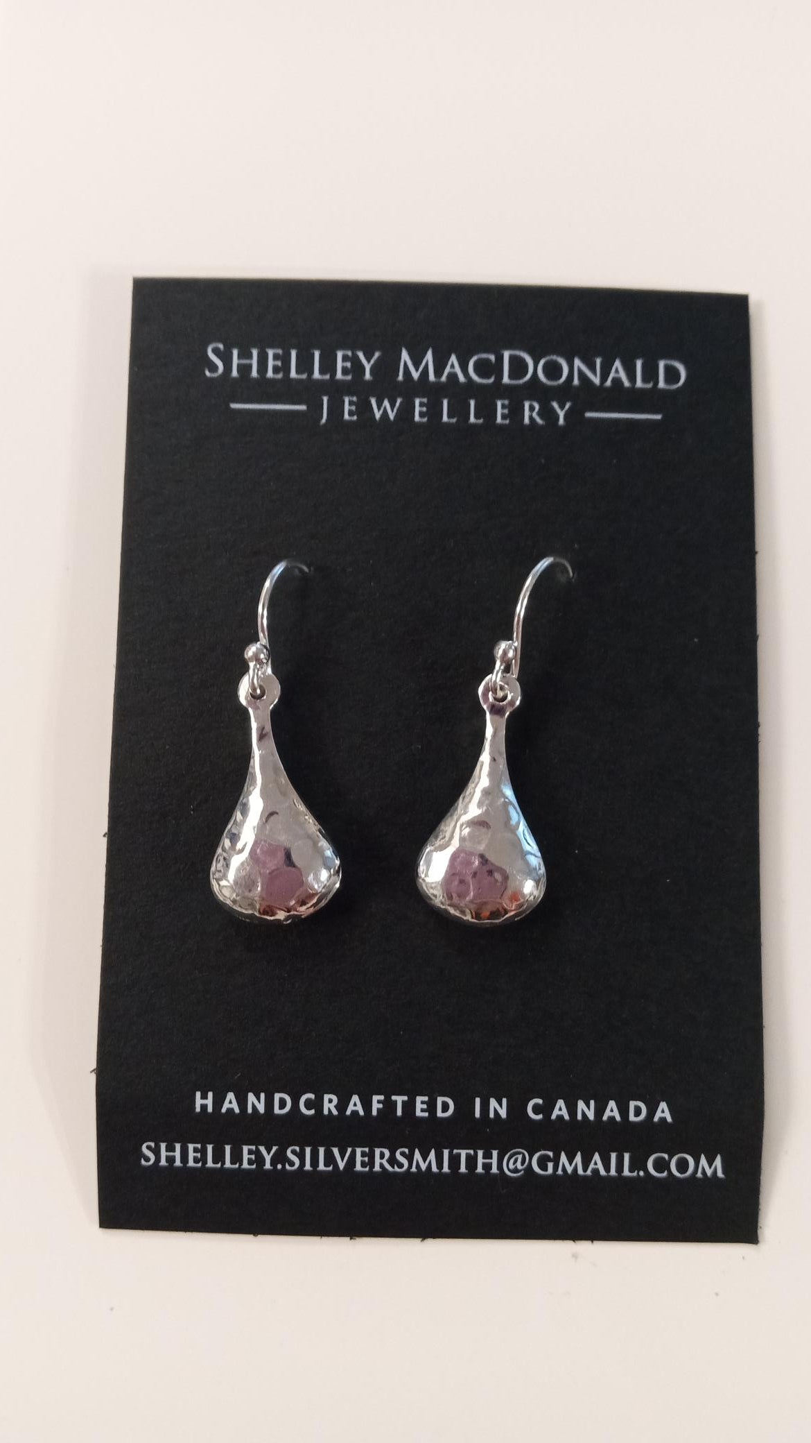 Large Hammered Teardrop Earrings Sterling Silver - Handmade Canada