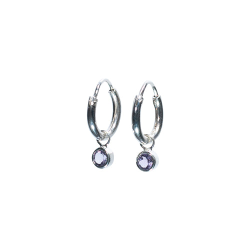 Hoop Earrings with Faceted Stone Drop Green Aquamarine