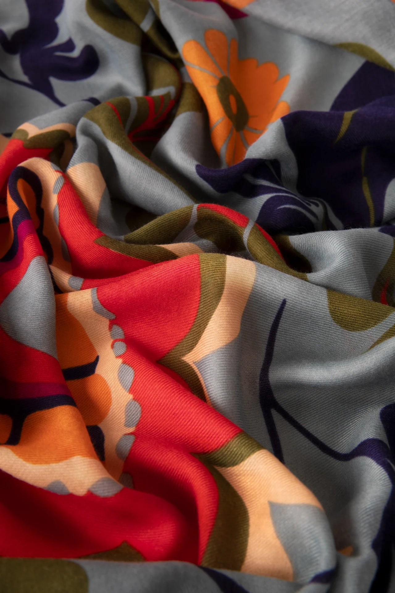 Print Scarf Folk Floral, Winter Ice