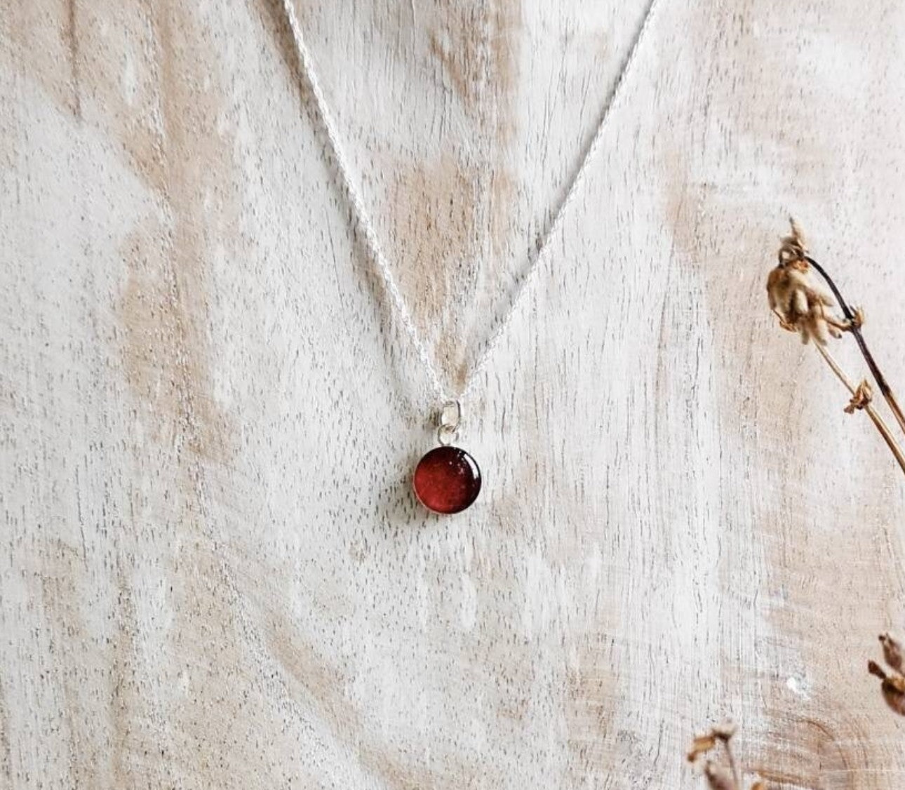 Red Tulip necklace w sterling silver chain