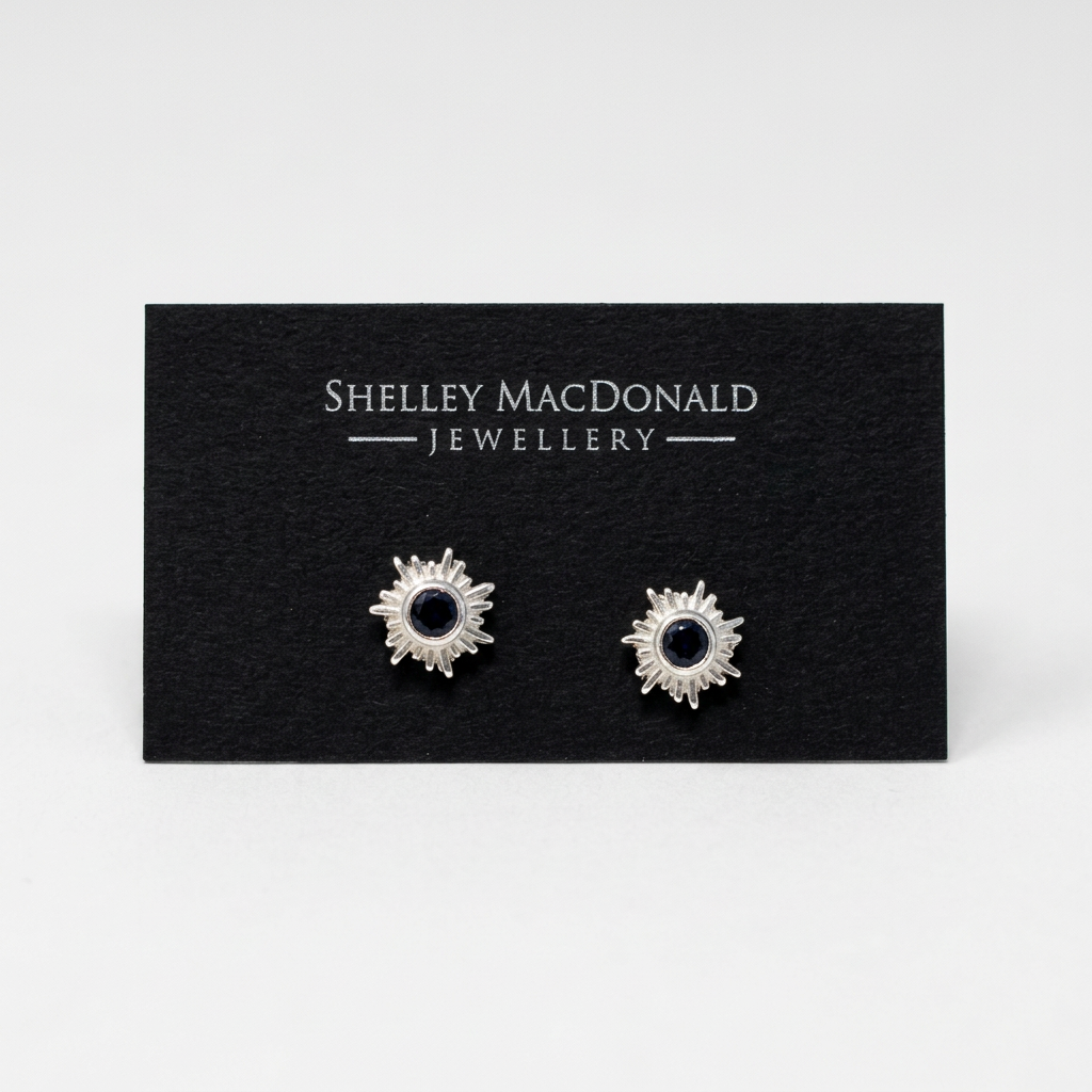 Sun Stud Earrings with Sapphire