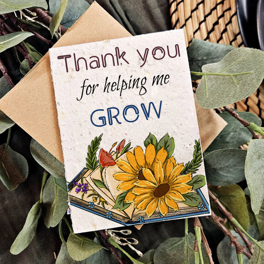 Seeded Paper Thank You Card - Thank You For Helping Me Grow