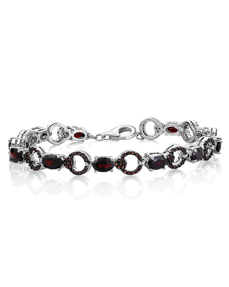 Bracelet Tennis Grenat Rhodié blanc et noir