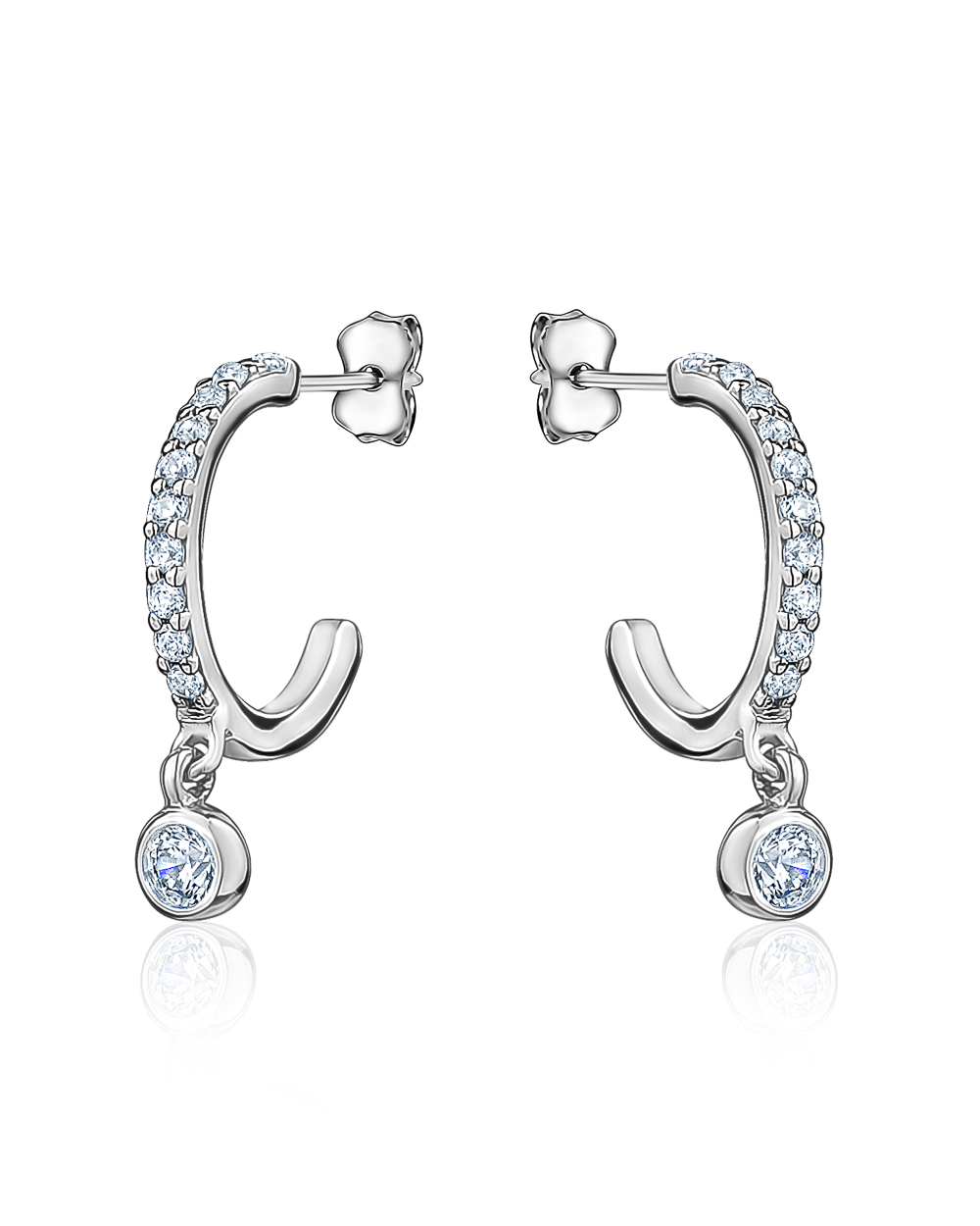 Boucles d'oreilles demi-créoles pendantes serties à la main avec zircon cubique