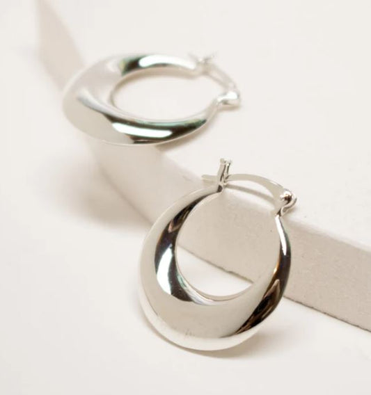 Crescent Moon Silver Hoops