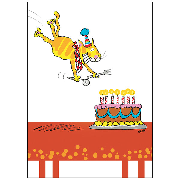 Chat plongeant dans le gâteau - Carte d'anniversaire