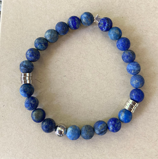 Men's Beaded Bracelet - Natural Gemstone with Stainless Steel 8.5"