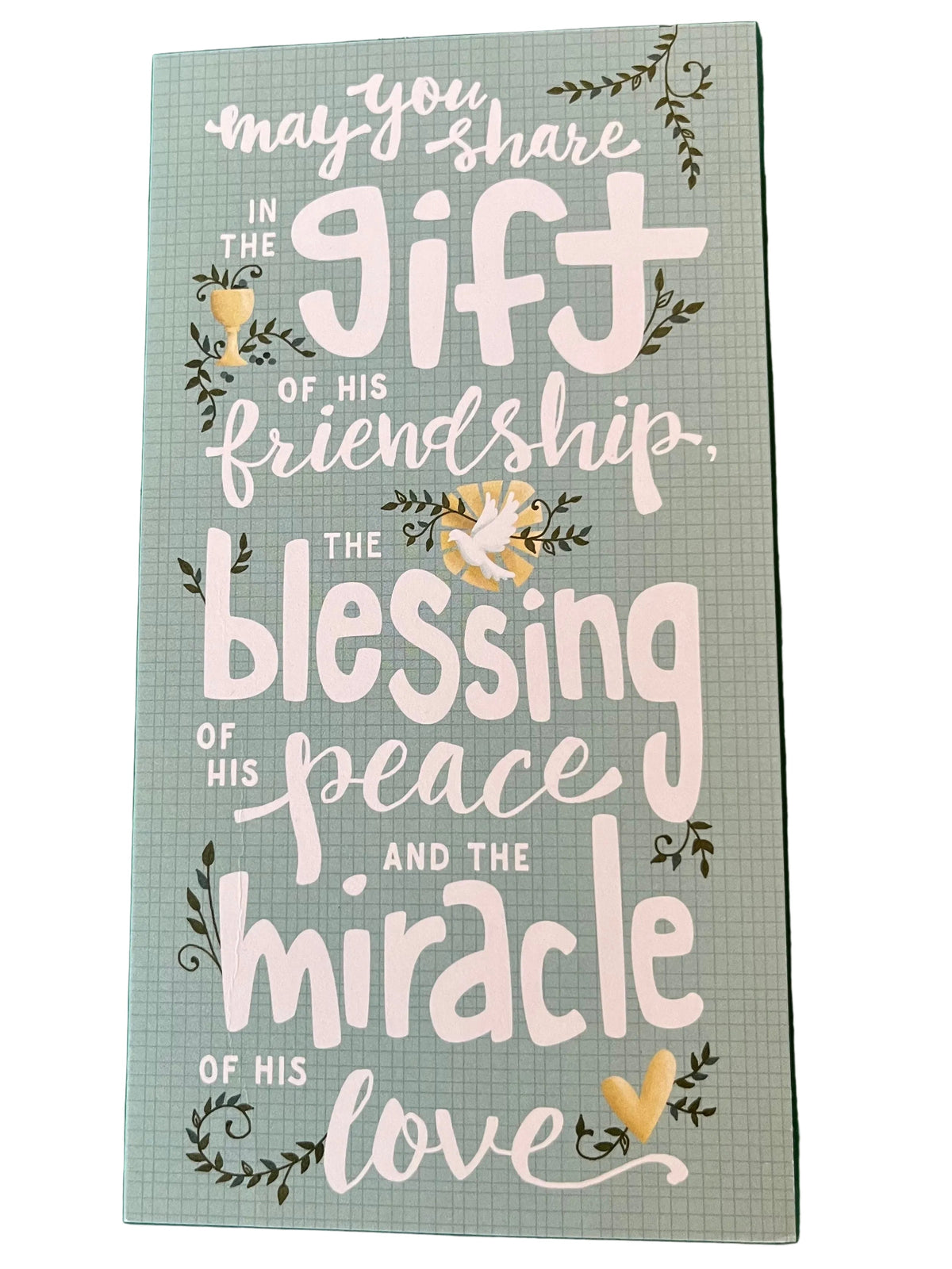 Decorative card with inspirational text on a green background