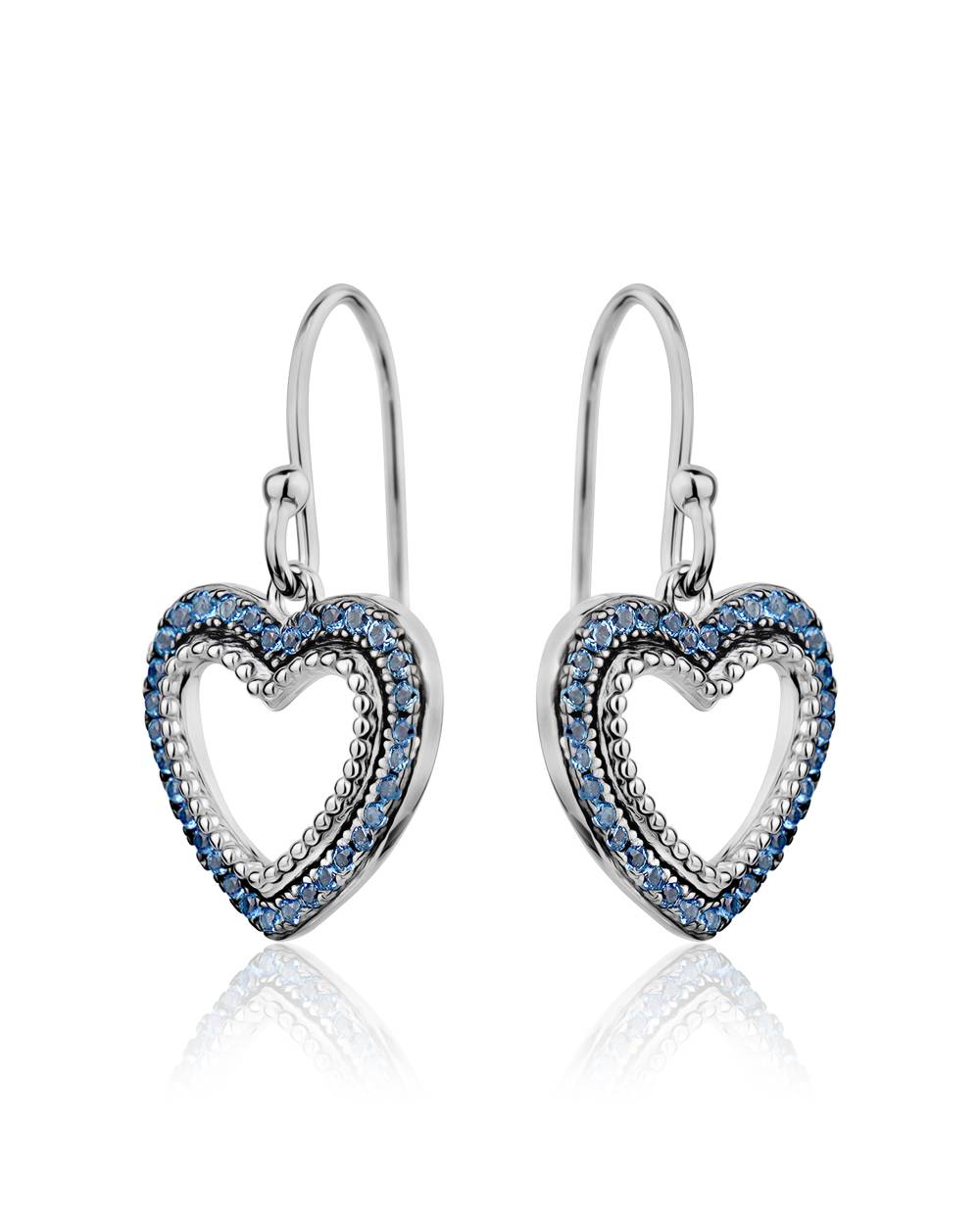 Boucles d'oreilles coeur avec zircon cubique bleu