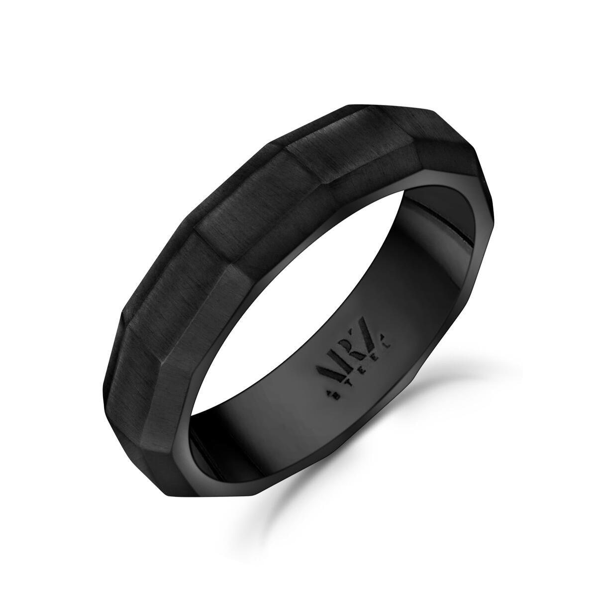 6mm Matte Black Faceted Ring