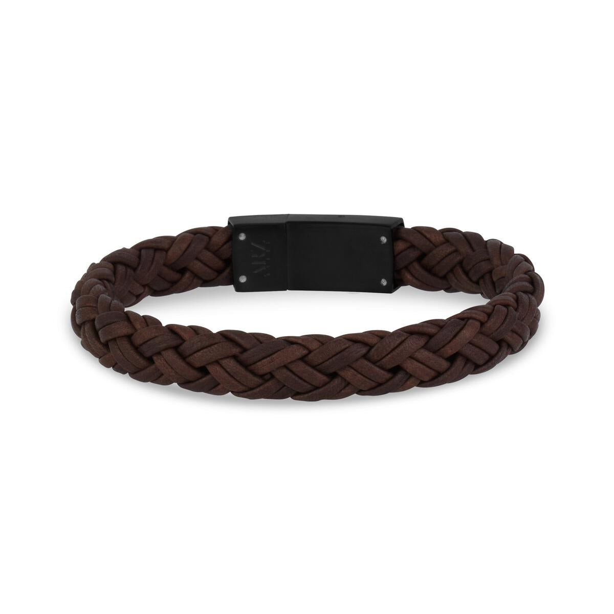 10mm Flat Braided Brown Leather Bracelet 8.5" - Men's