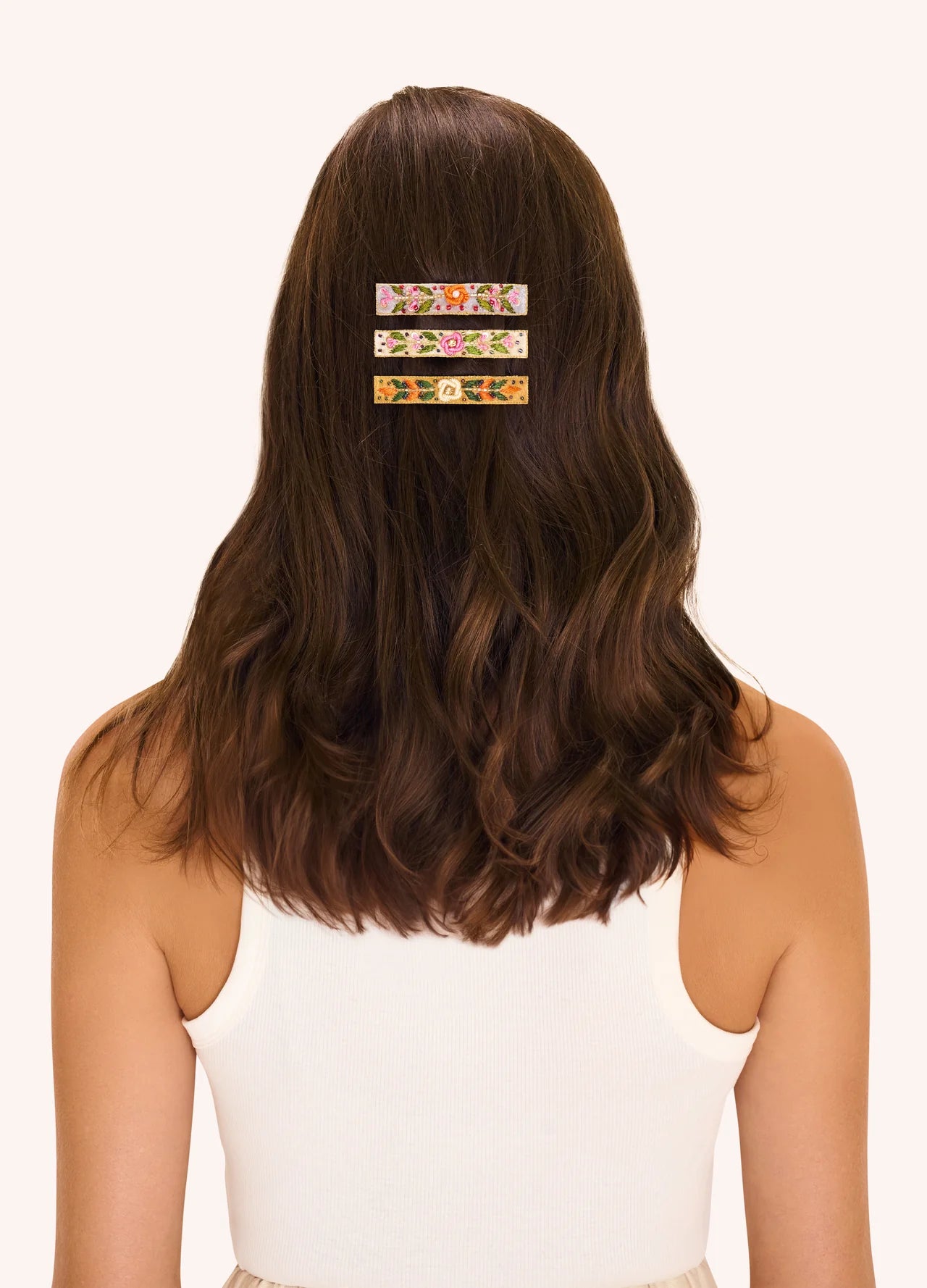 Embroidered Barette - Denim Floral Vine