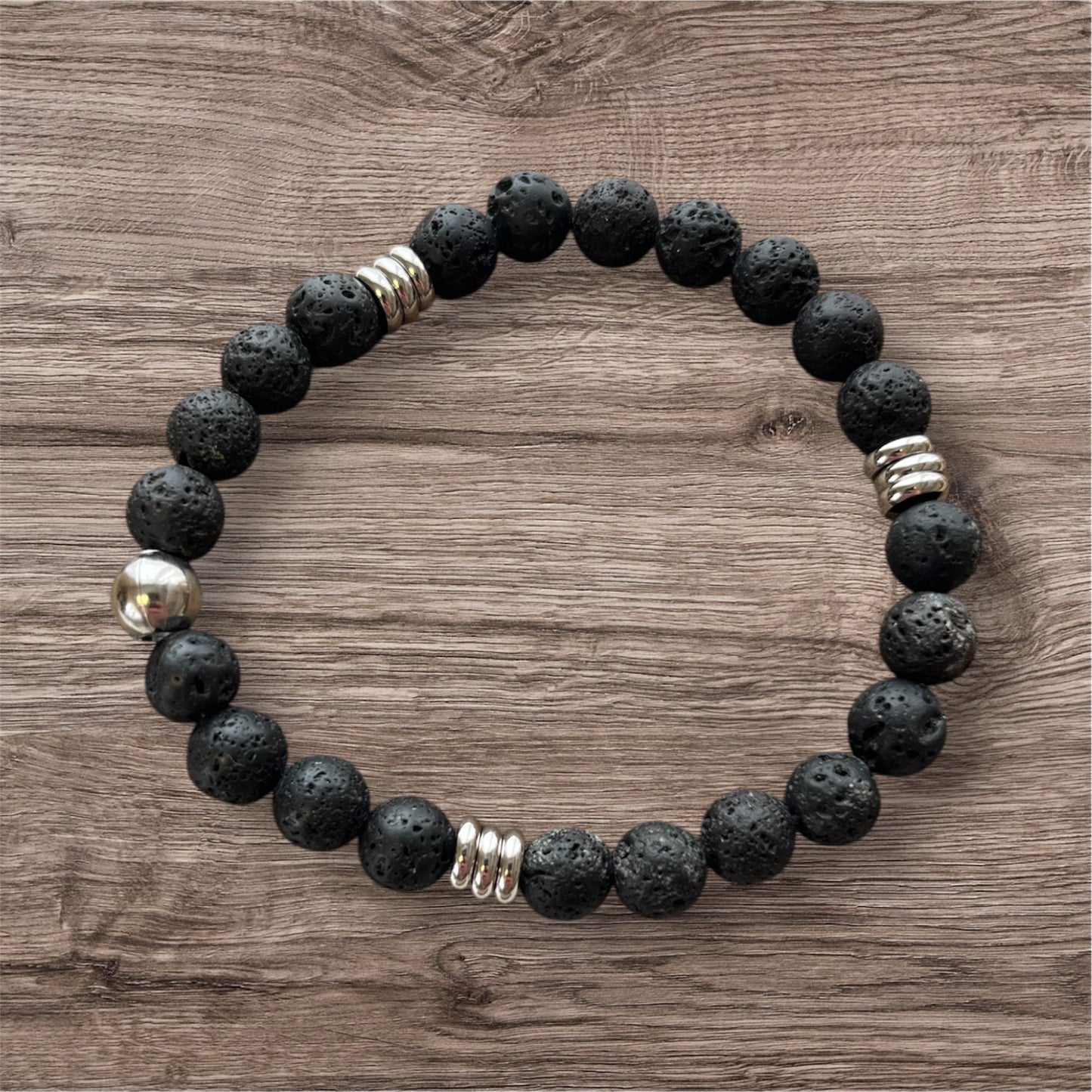 Men's Beaded Bracelet - Natural Gemstone with Stainless Steel 8.5"