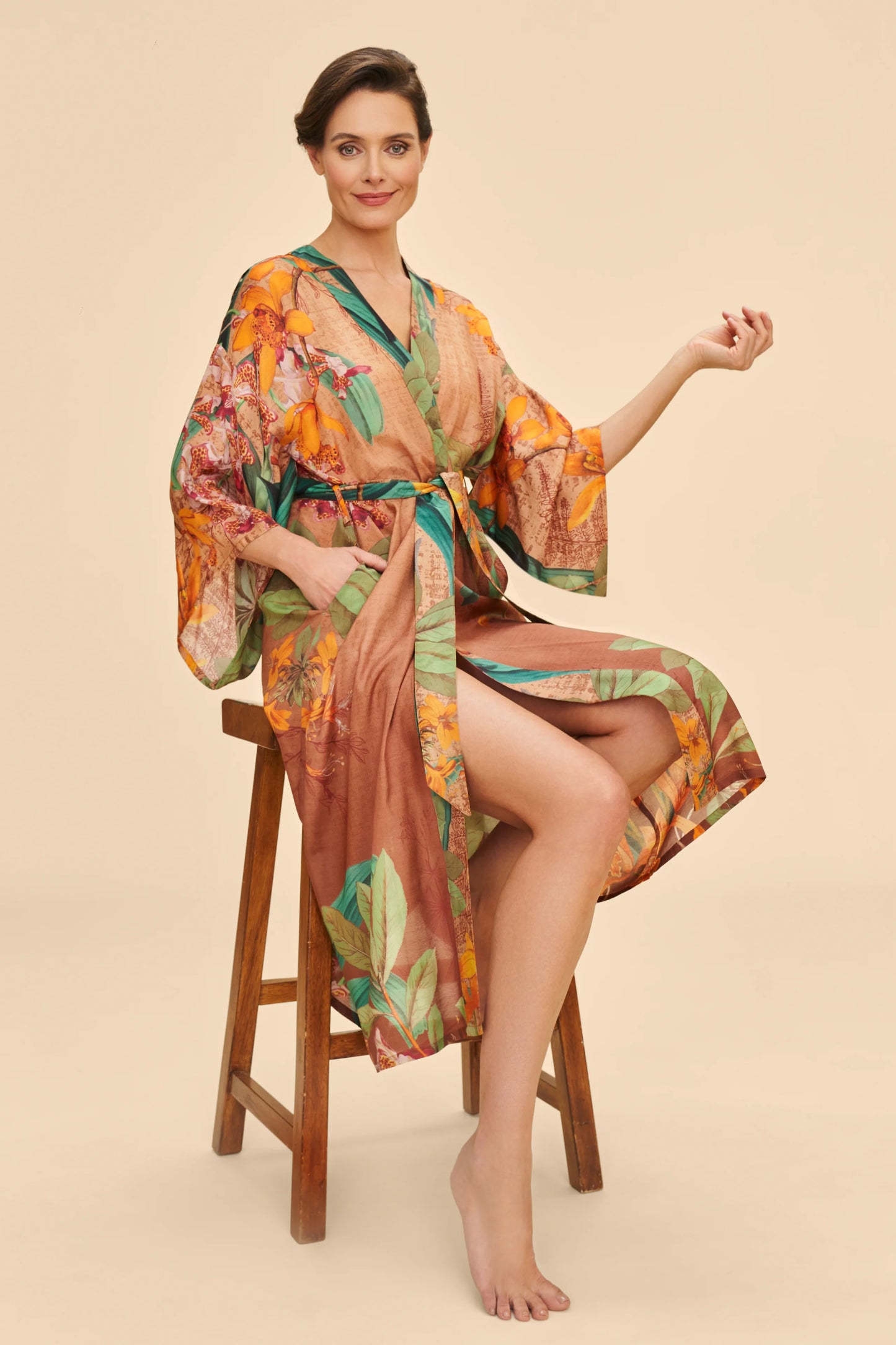 Botany Bliss in Taupe Kimono Gown
