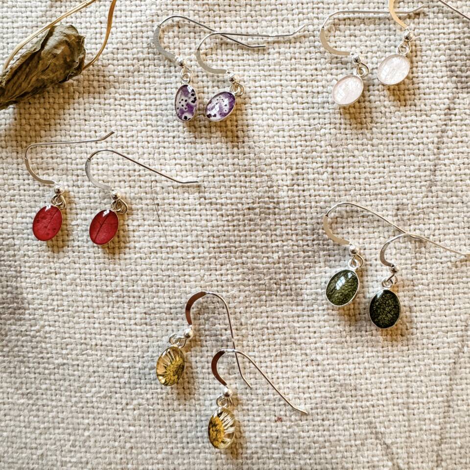 Violet Oval Drop Earrings Real Flower - Made in Canada