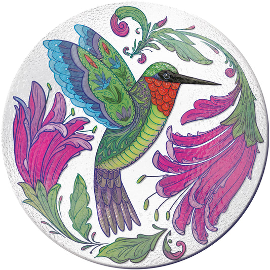 Folk-Art Hummingbird Glass Birdbath