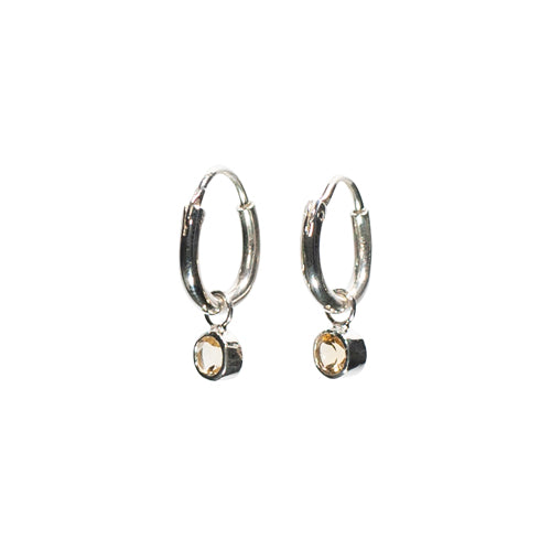 Hoop Earrings with Faceted Stone Drop Citrine