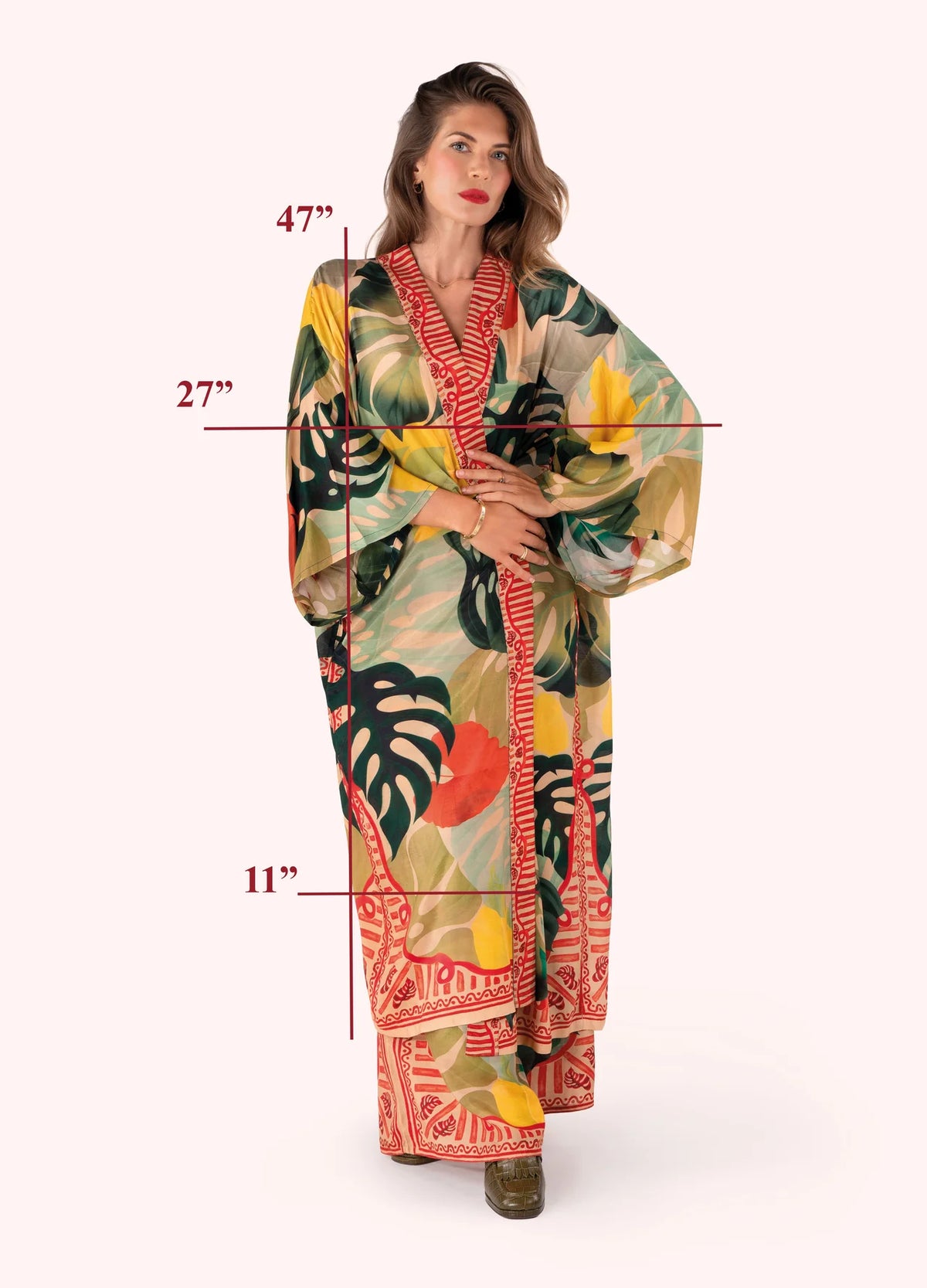 Exotic Leaves Long Kimono Gown