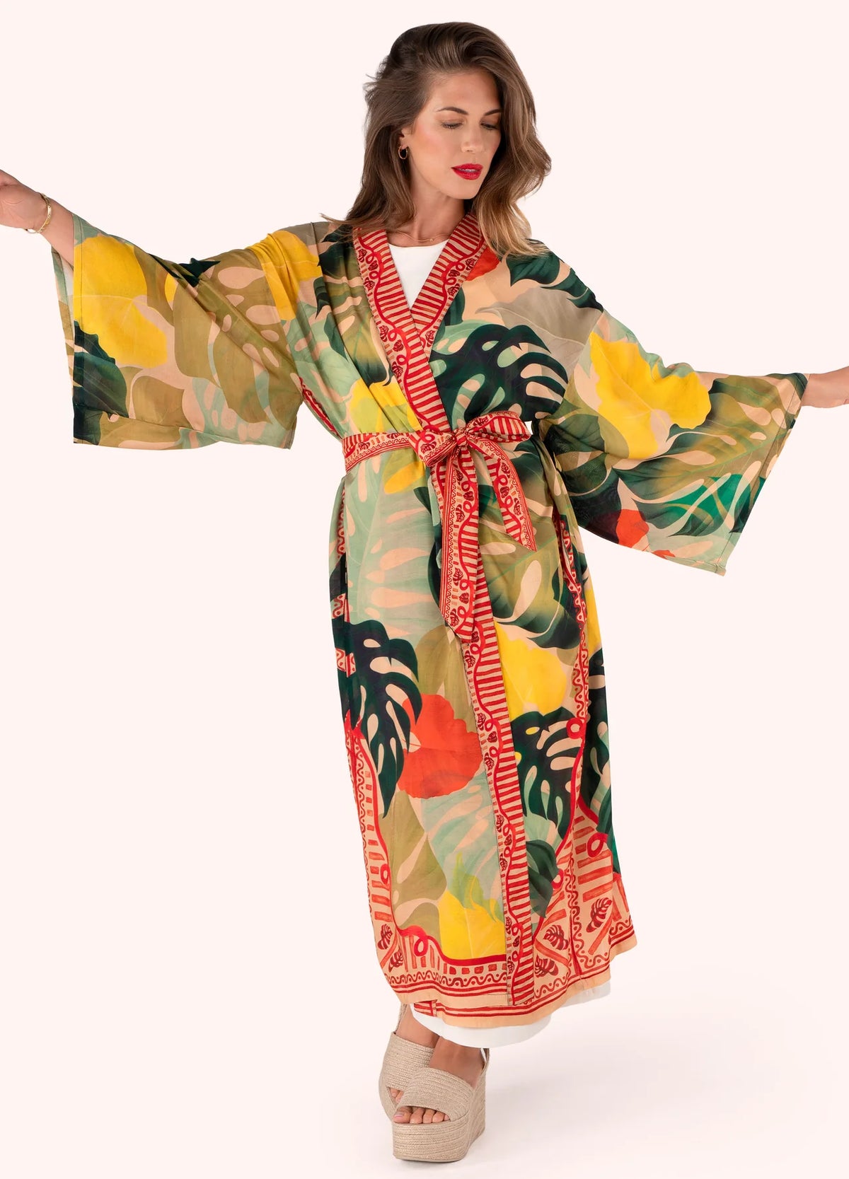 Exotic Leaves Long Kimono Gown