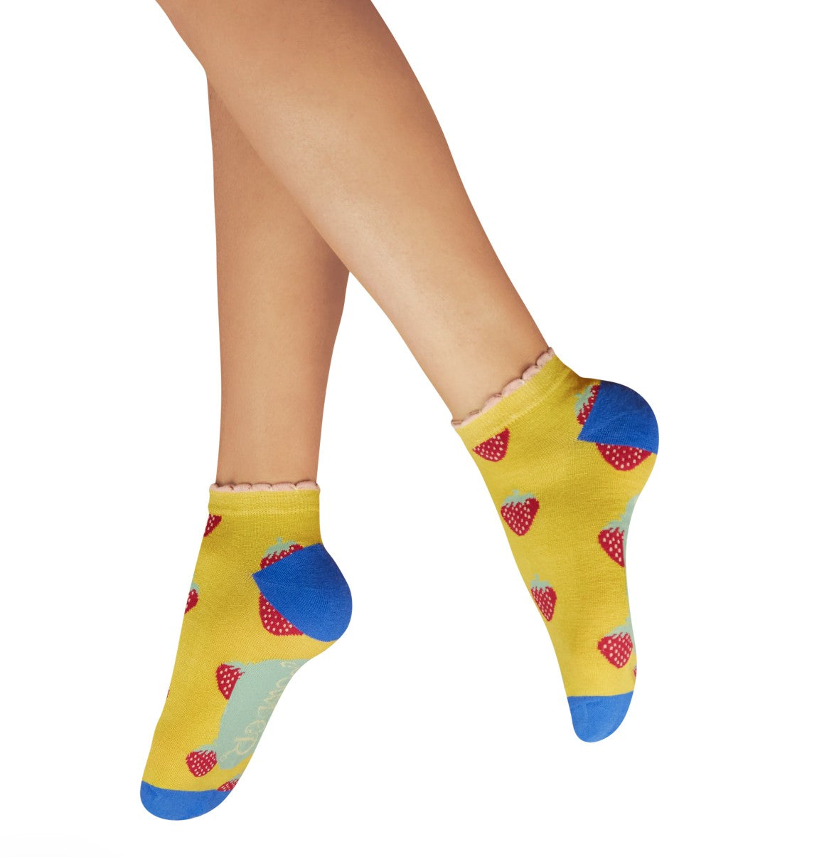 Ladies Trainer Socks - Succulent Strawberries - Mustard