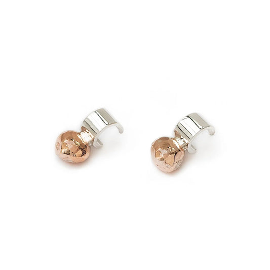 Medium Size Copper Bead + Tube Stud Earrings