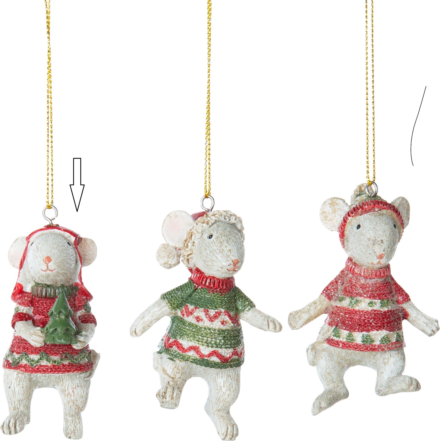 Mice in Christmas Outfit Ornaments