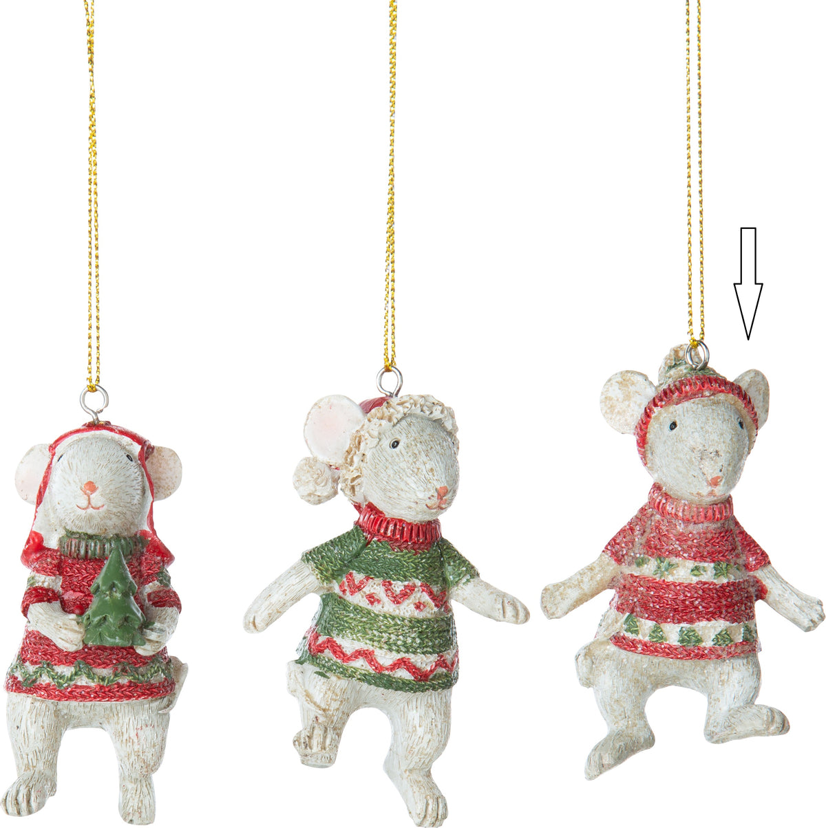 Mice in Christmas Outfit Ornaments