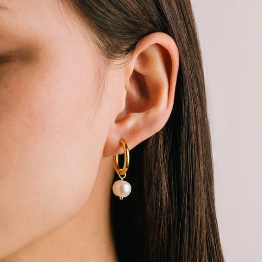 Oceane Pearl Hoop Earrings Gold Plated - Made in Canada