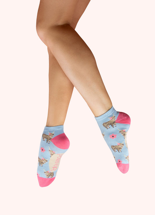 Trainer Socks Highland Cow in Blue