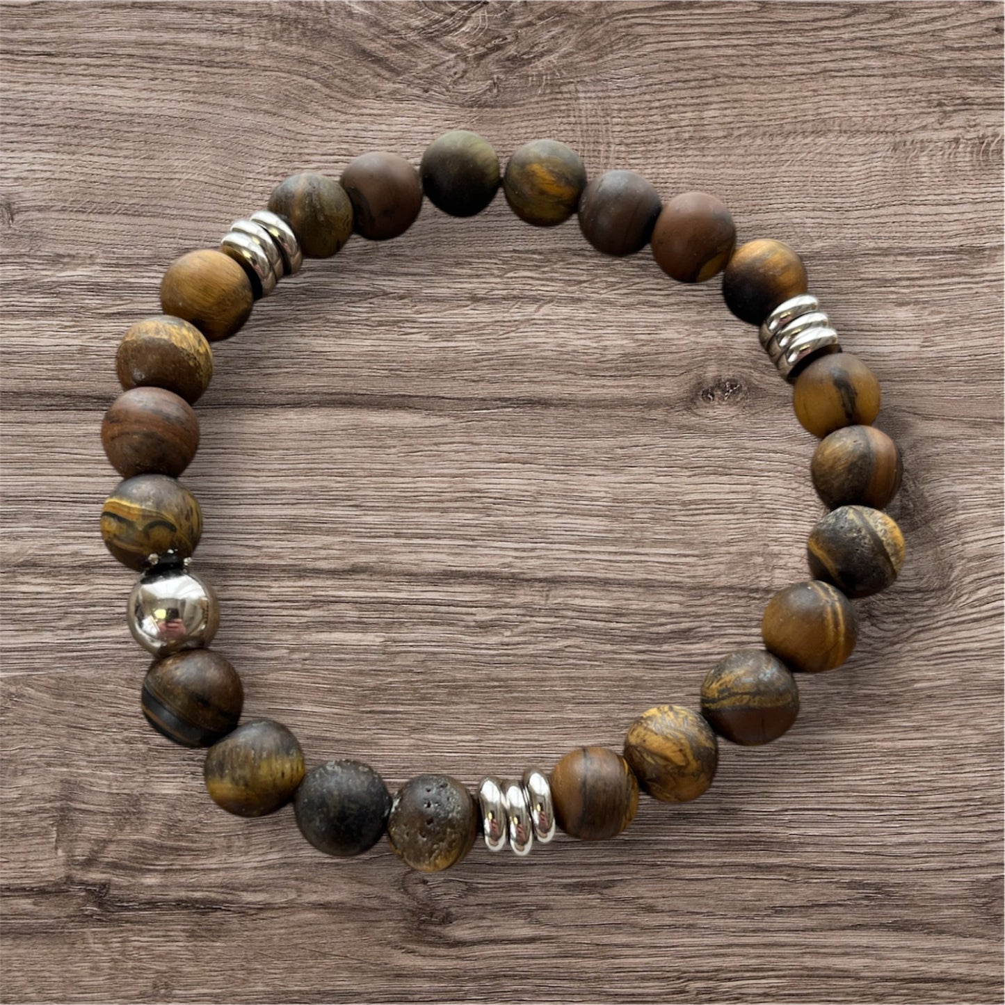 Men's Beaded Bracelet - Natural Gemstone with Stainless Steel 8.5"