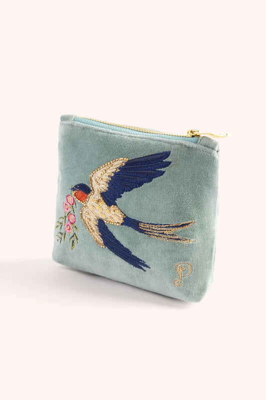 Velvet Mini Pouch Swooping Swallows