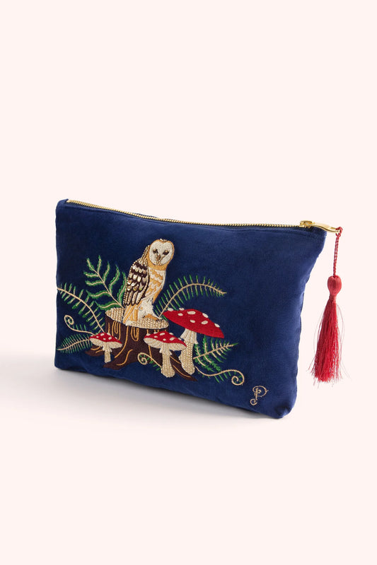 Velvet Zip Pouch Woodland Owl