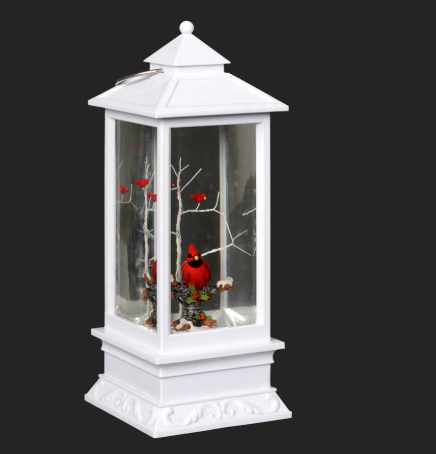 White Cardinal Lantern with Lights