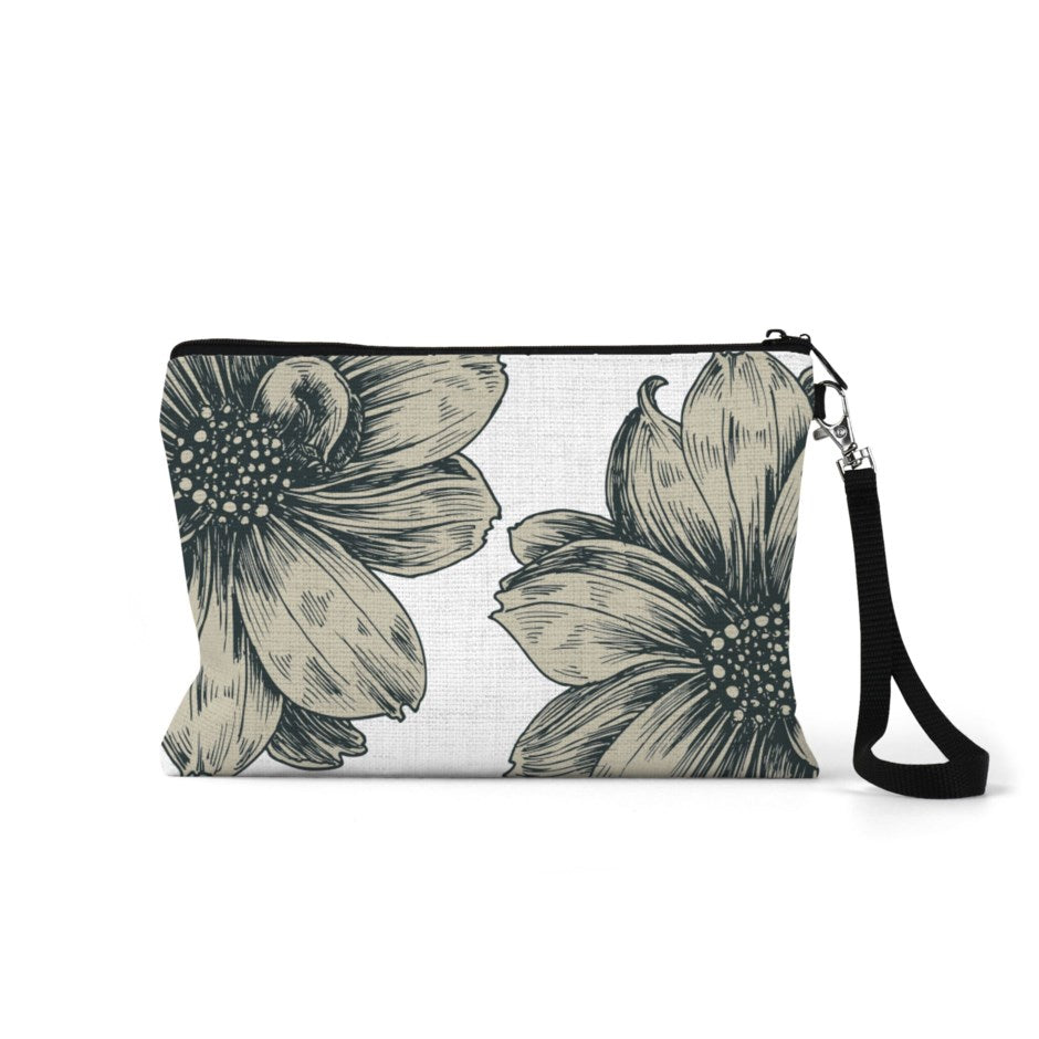 Botanical Blues Zippered Linen Pouch