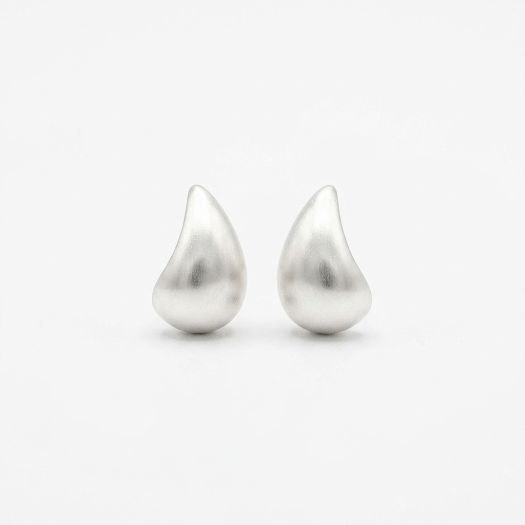 Cleaned-up satin finish teardrop stud earrings