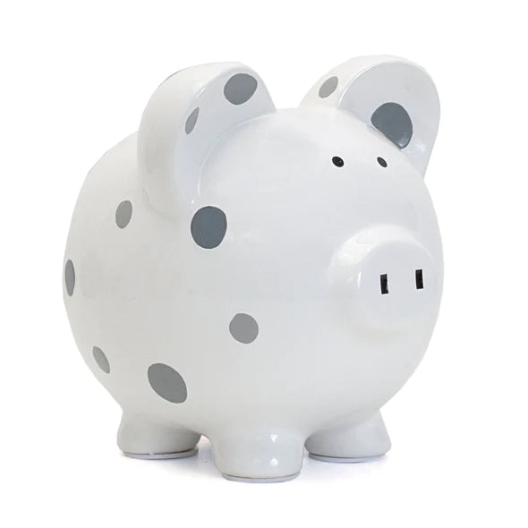 Large Gray Multi-Dot Piggy Bank