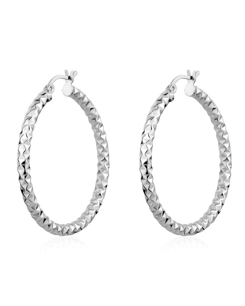 Sterling Silver Tube Earrings with Diamond Cut