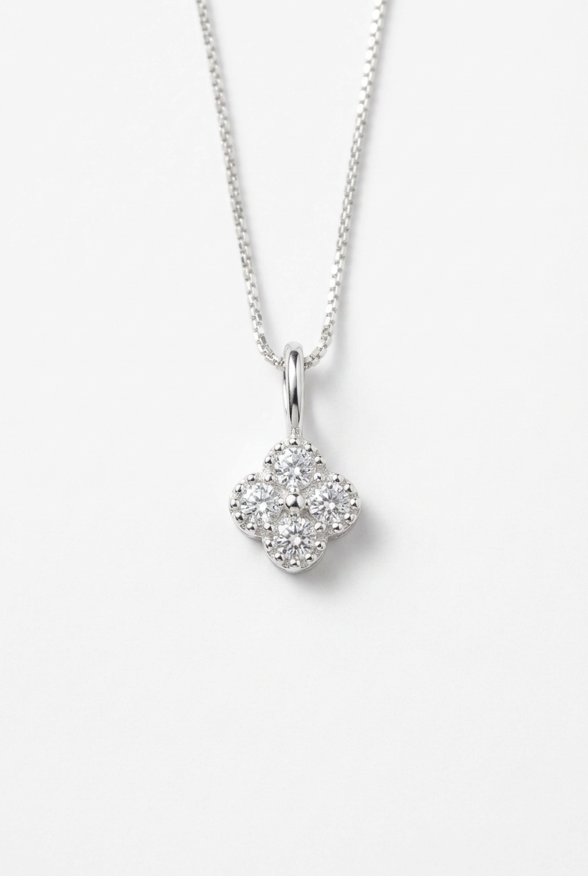 Clover Necklace with Clear Stones