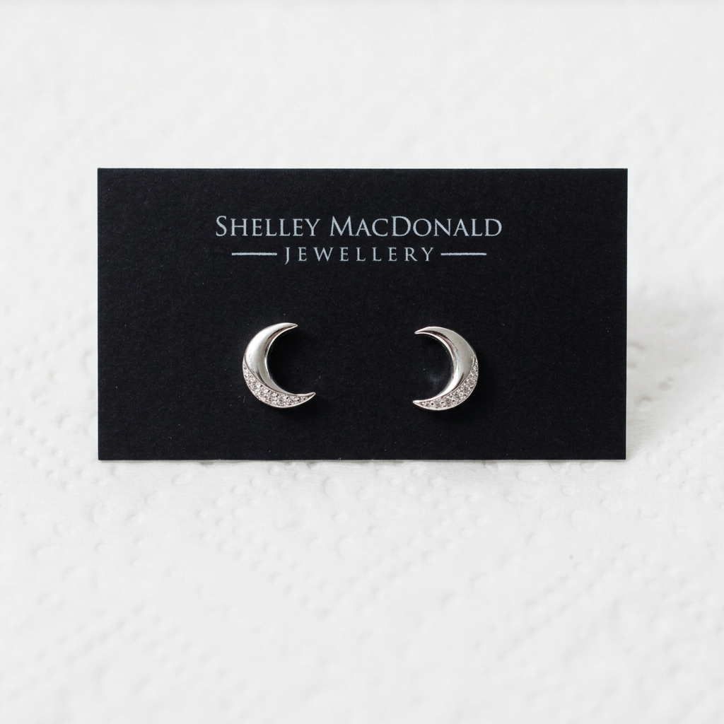 Crescent Moon Pave Stud Earrings