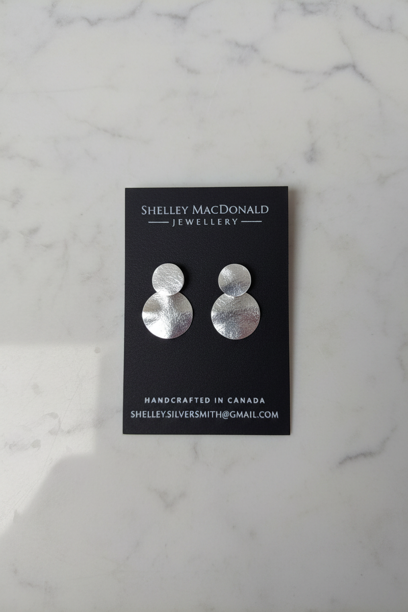 Large Satin Circle Dangle Earrings on Marble