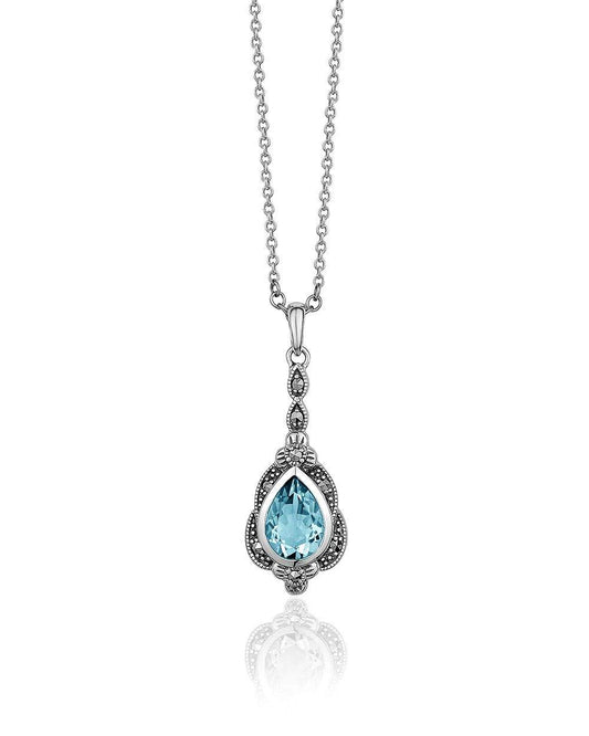 Blue Topaz & Marcasite Vintage Pendant