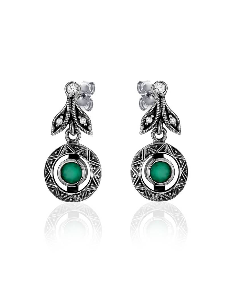 Marcasite Small Green Chalcedony Drop Earrings