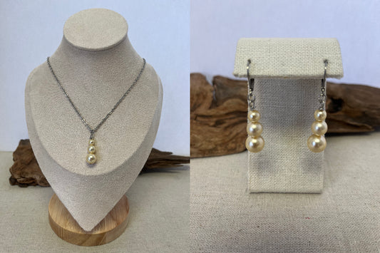 Mimi & Marge Cream Triple Pearl Drop Pendant & Earrings