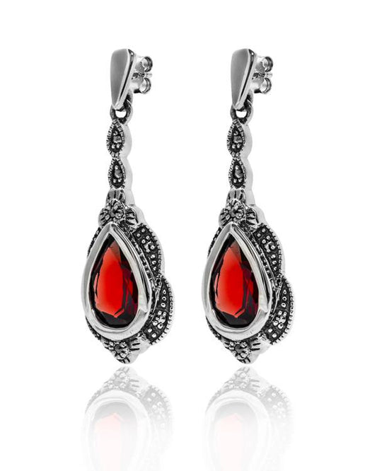 Marcasite Garnet Drop Earrings