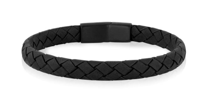 Bracelet plat en cuir noir sz 8.5