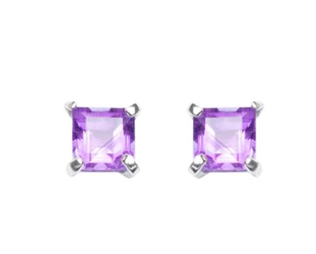 Amethyst Symi Square Stone Stud Earring