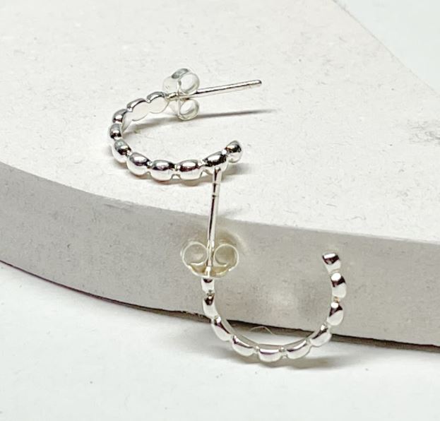 Beaded Hoop Silver Earrings