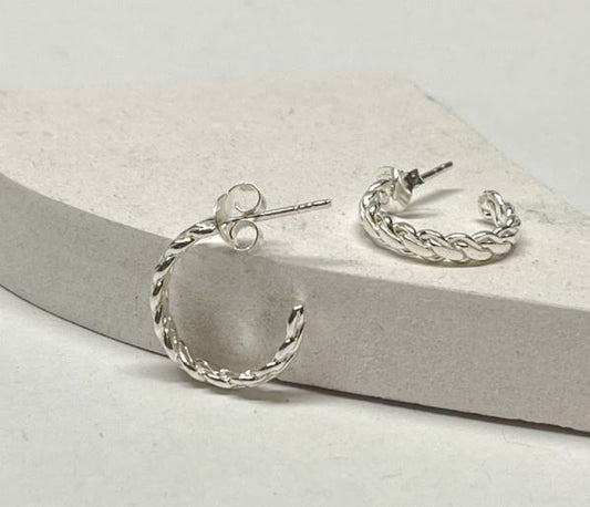 Braided Hoop Silver Earrings