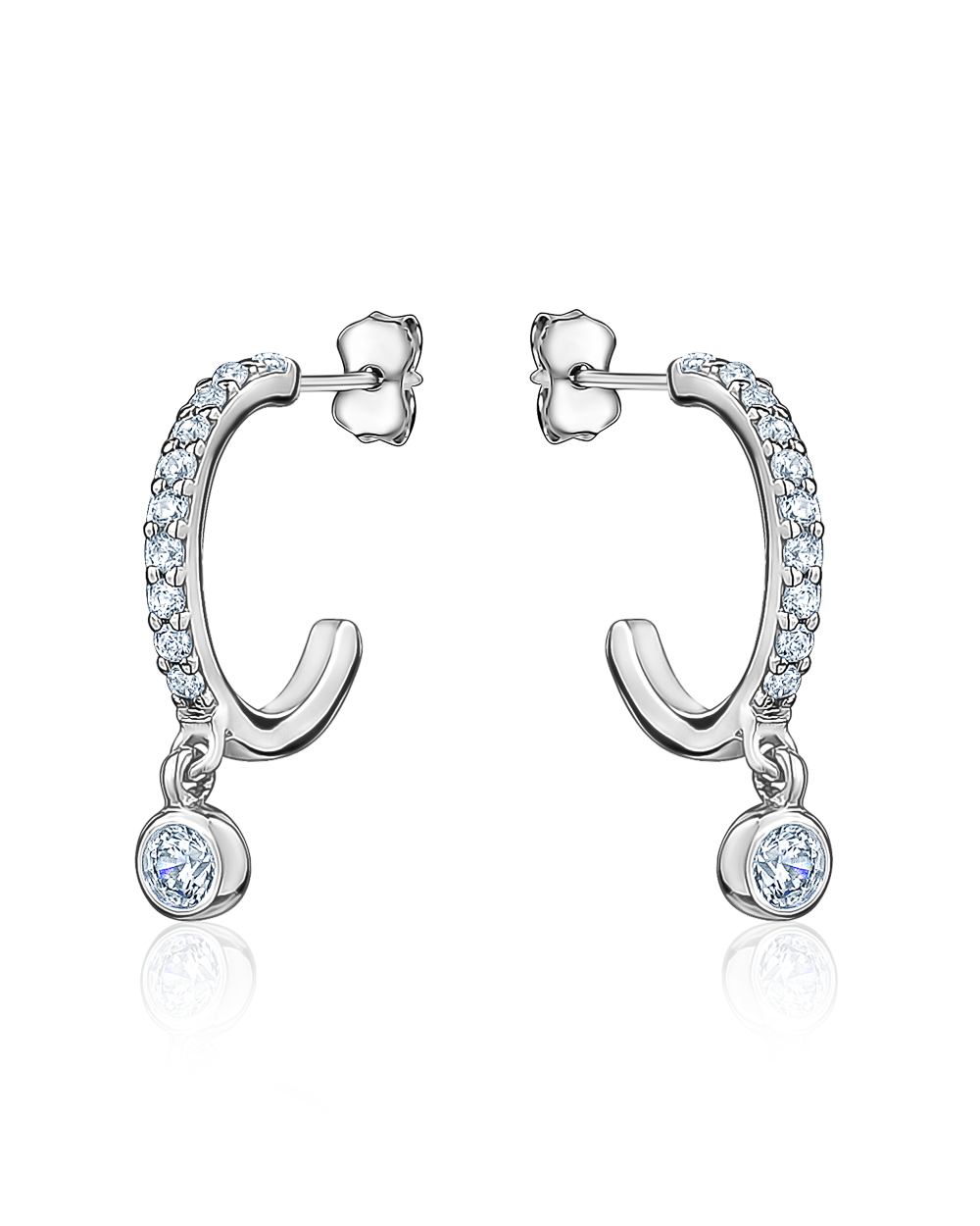 Drop Half Hoop Earrings Hand set with Cubic Zirconium